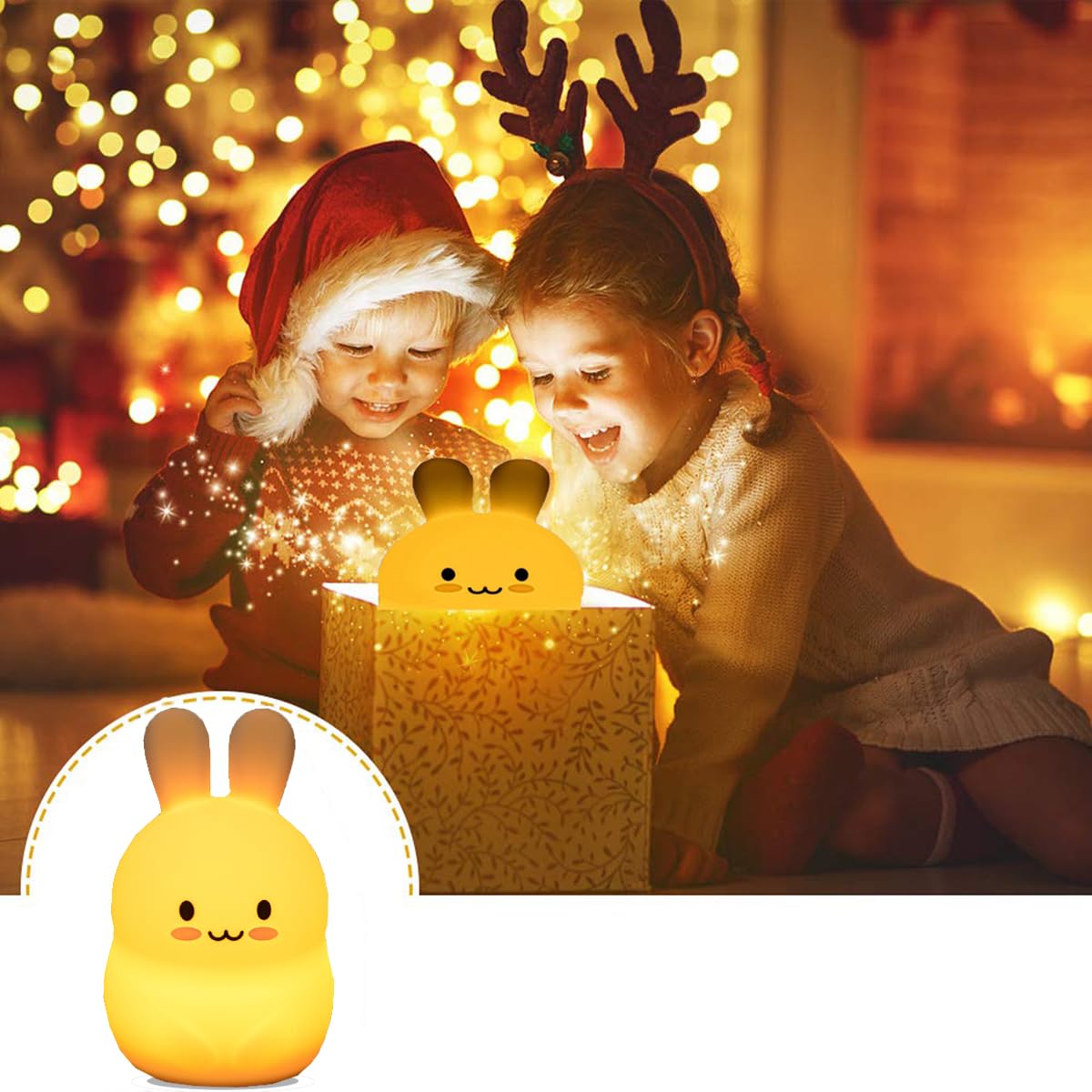 Wha&Darren Night Light For Kids, Bunny Night Light, Silicone Nursery Light For Baby And Toddler, Squishy Night Light For Kids Room, Animal Night Lights For Girls And Boys, Cute Lamps For Bedroom