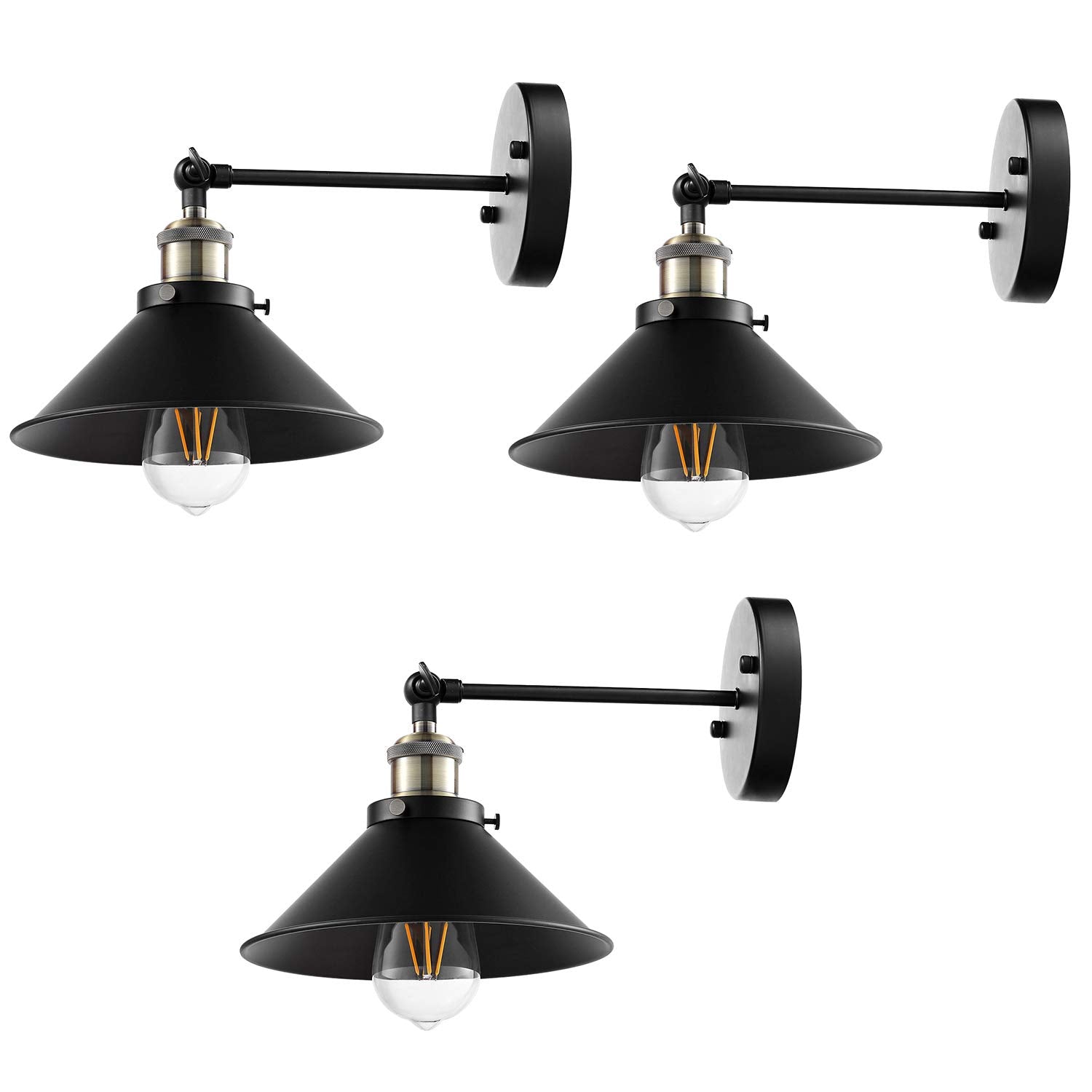LABOREDUCER Hardwired Wall Sconce Set of 3,Black Industrial Vintage Wall Mounted Lights Sconces Wall Decor for Living Room Bedsi