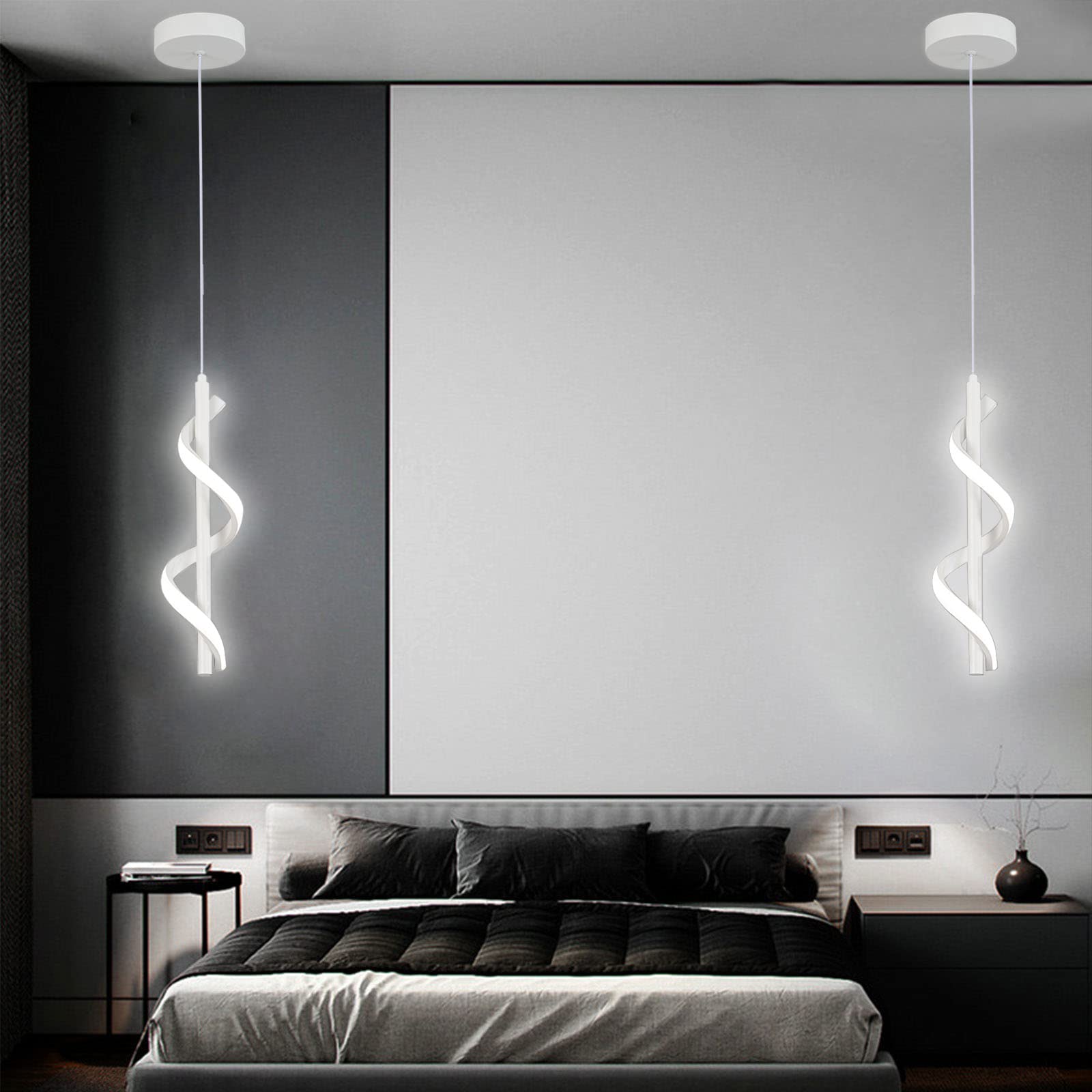CANEOE 13W Modern Spiral LED Pendant Light Fixture, Cold White 5500K, Adjustable Hanging Lamp, Aluminum, White, Model 8748452959003
