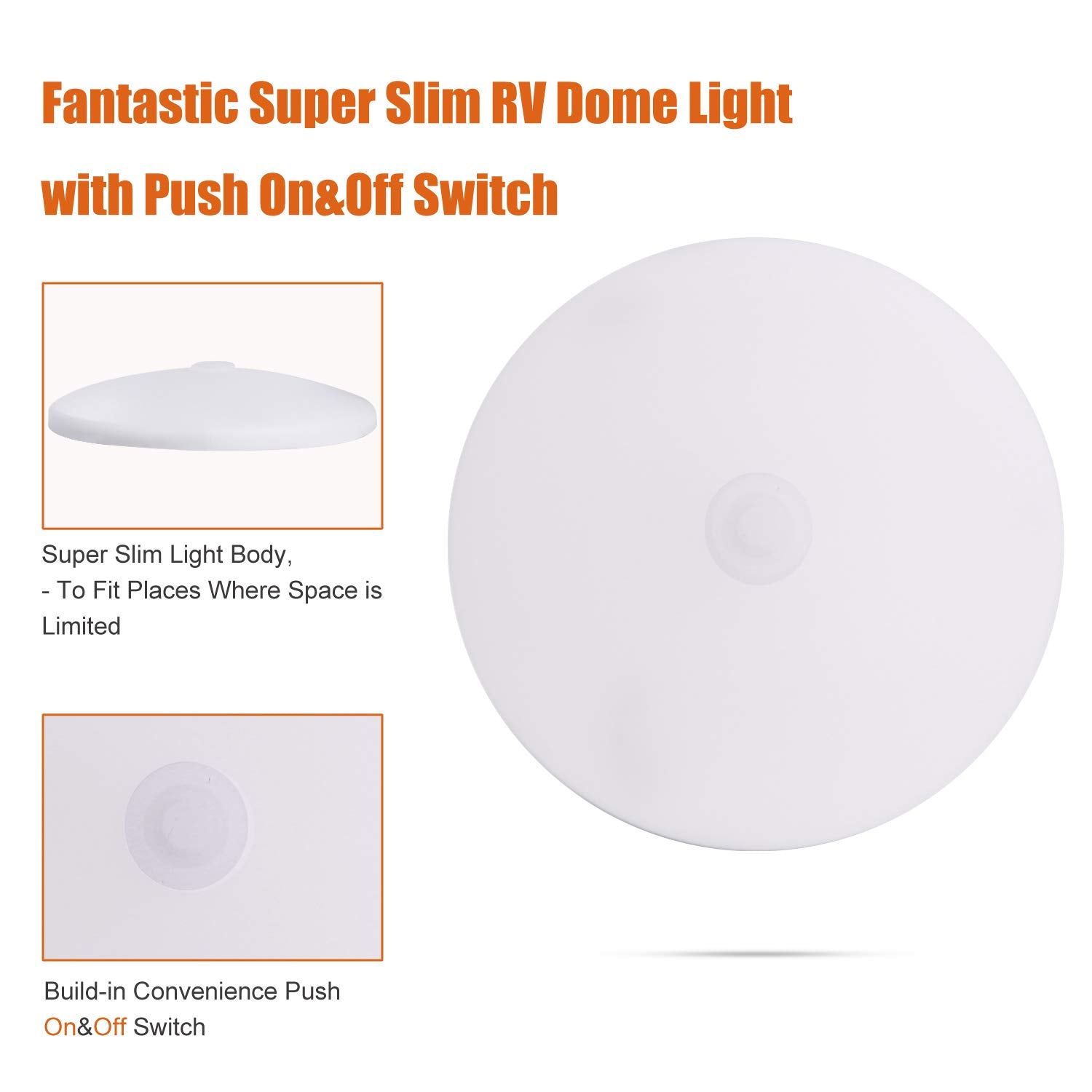Facon LED RV Puck Light, Super Slim Under Cabinet Light, 3.5 Inch, 2-Pack, 12V DC, Cool White 4000K, Plastic, Surface Mount