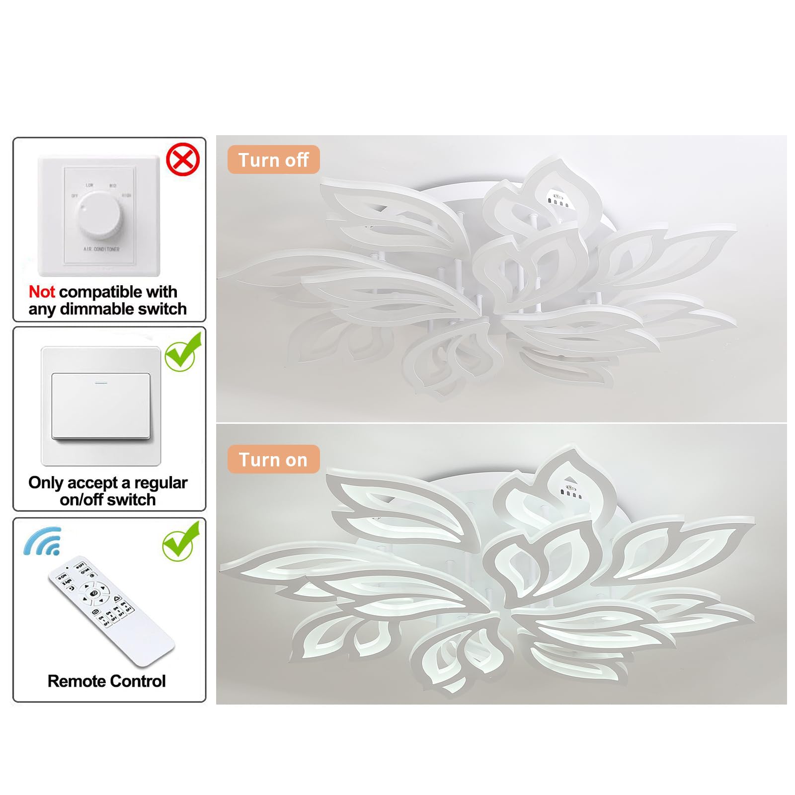 Garwarm Modern Ceiling Light,32Dimmable Led Chandelier Flush Mount Ceiling Lights,Remote Control Acrylic Leaf Ceiling Lamp Fixtu