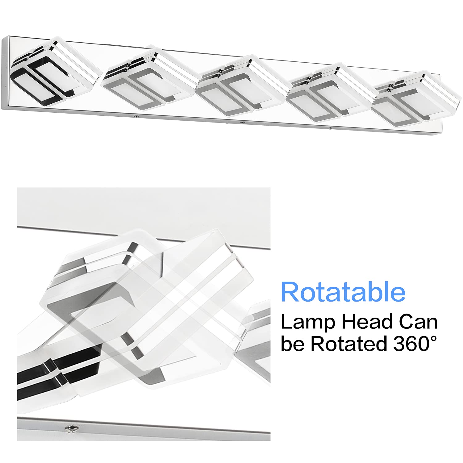 SOLFART Bathroom Vanity Light Fixture 5 Lights Modern LED Chrome Aluminum S9660-5T