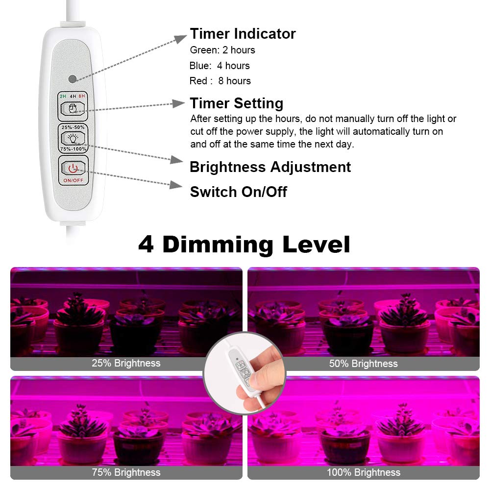 Mosthink Led Grow Light For Indoor Plants, 20W Grow Light Strips With Auto On/Off Timer, 48 Leds /4 Dimmable Levels, Plant Light Bars For Succulents, Seedlings,Indoor Greenhouse,Plant Shelf