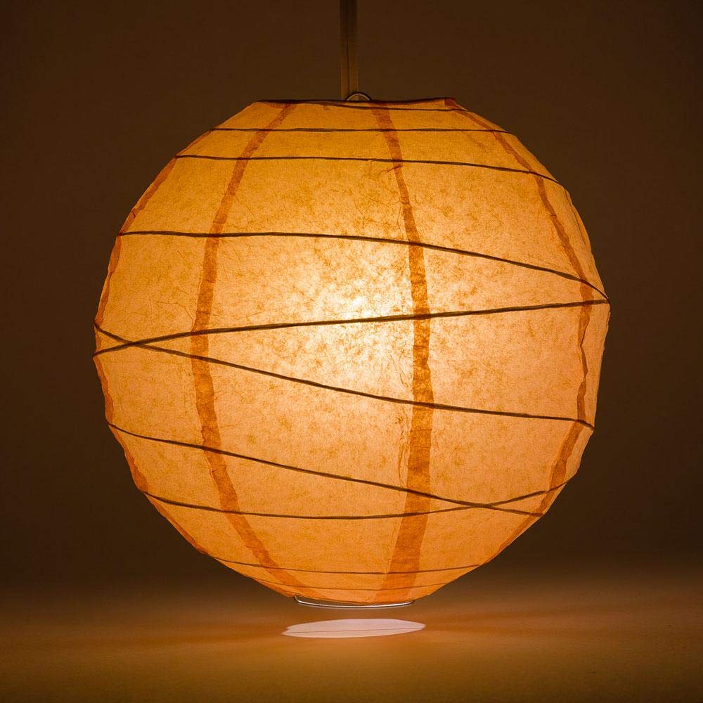 Quasimoon Paperlanternstore.Com 16 Inch Peach/Orange Coral Round Paper Lantern, Crisscross Ribbing, Hanging Decoration