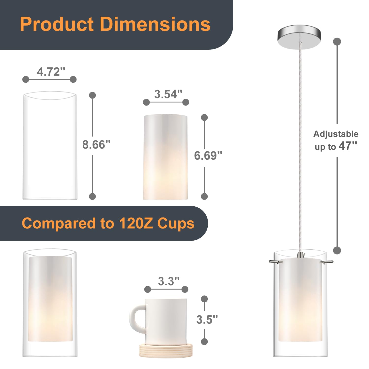 AKEZON 1-Light Pendant Light Fixture, Adjustable Glass Hanging Light, Brushed Nickel, Model KP-506, Ideal for Kitchen Dining Room