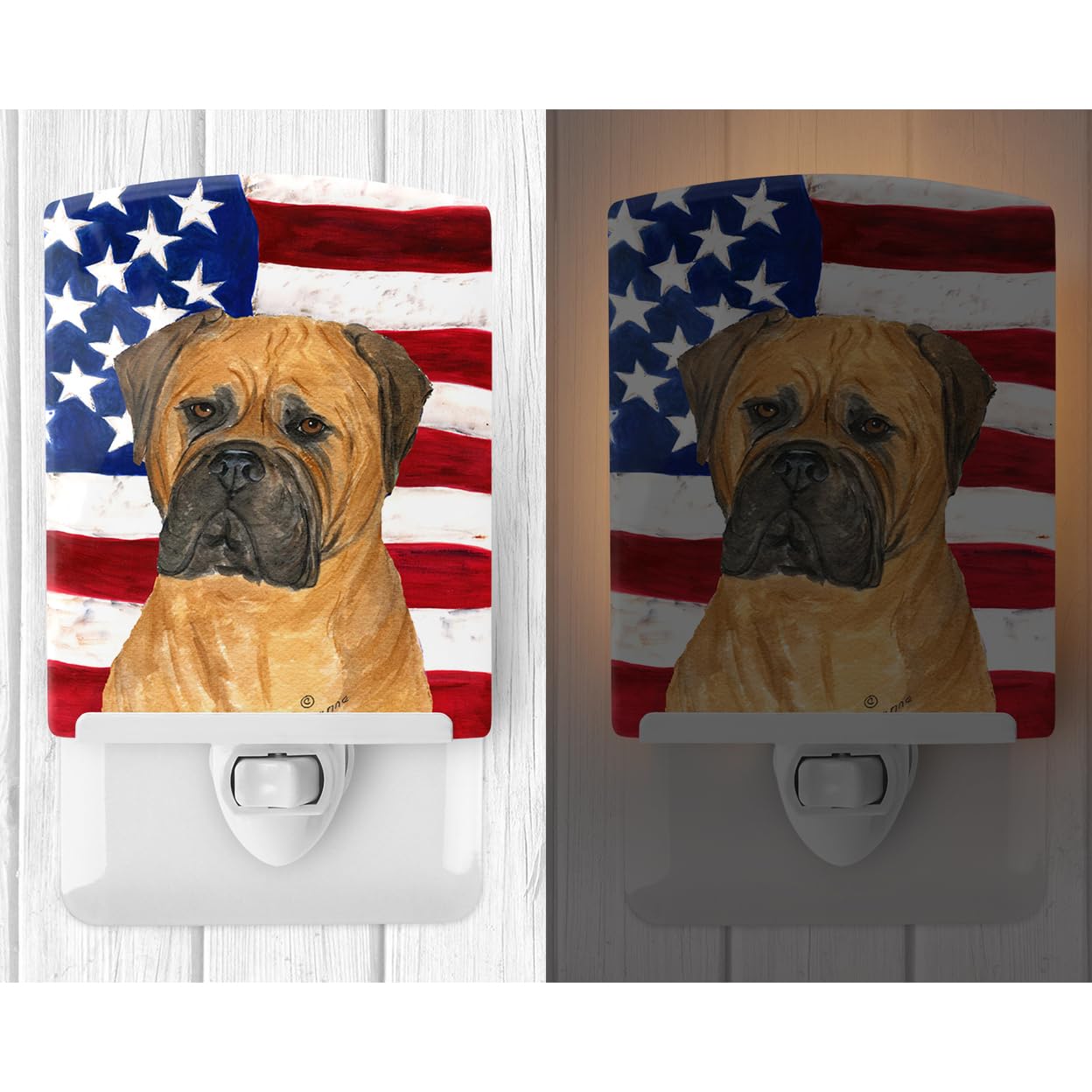Carolines Treasures Ceramic Night Light, USA American Flag, Bullmastiff, 6x4x3in, Multicolor, Model SS4001CNL