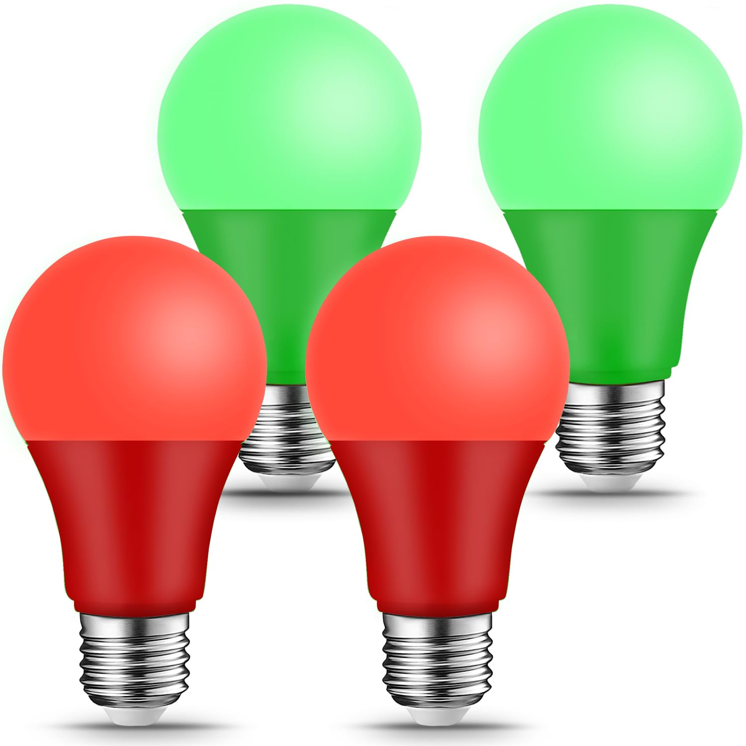 Kqhben Red Green Light Bulbs - [ 4 Pack ]- 9W(60W Equivalent) E26 Base Led Colored Light Bulb For Festivals Party Christmas Bar 