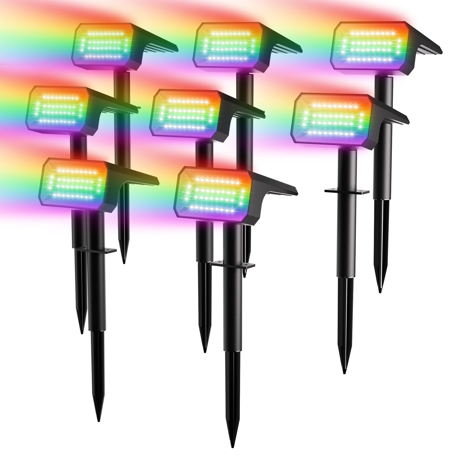 Fabrito Color Changing Solar Spot Lights Outdoor 8 Pack  [6+1 Lighting Modes] Auto On/Off RGB Spotlights  Waterproof Multicolor Landscape Lights for Garden  Tree  Halloween  Christmas