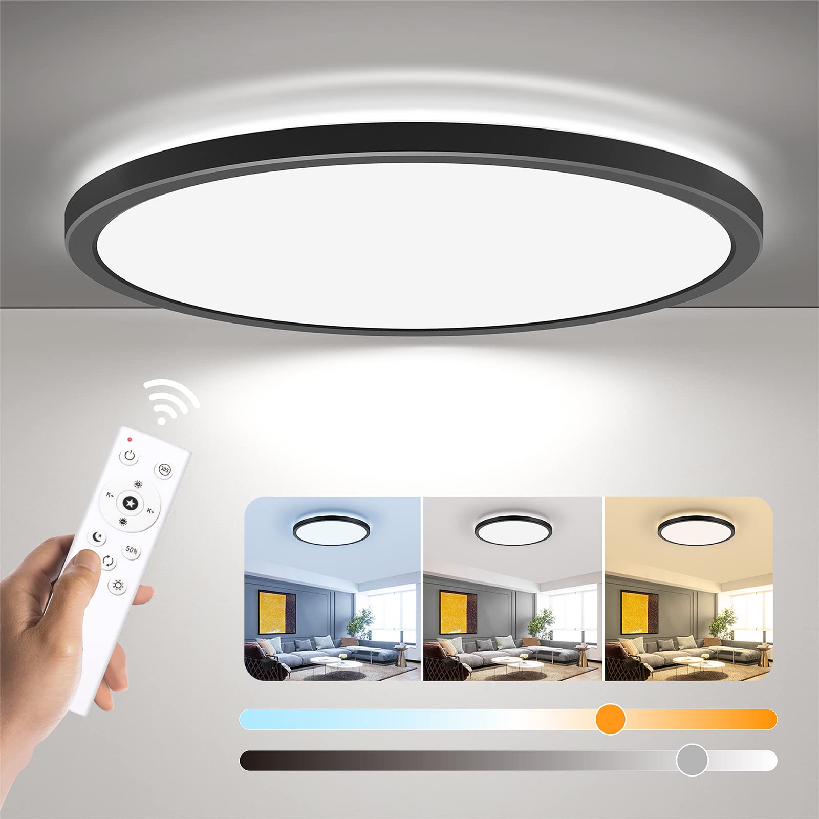 BLNAN LED Flush Mount Ceiling Light with Remote Control, 12 Inch 24W Dimmable Low Profile Hardwired Light Fixture, 3000K - 6500K