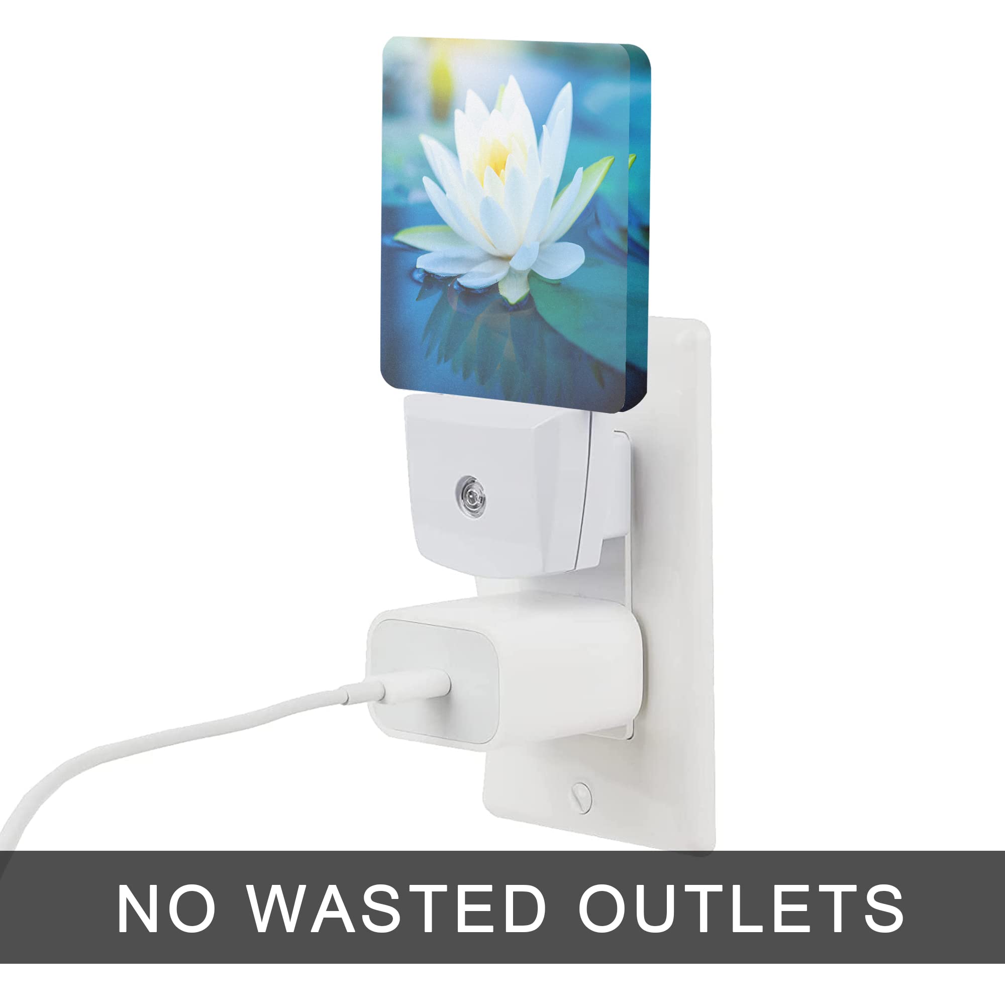 Oeaskly White Lotus Night Light Beautiful Flower Plug-In Night Lights With Dusk-To-Dawn Sensor For Bedroom  Bathroom And Living Room 0.5W Sleep Friendly Lamp For For Girlfriend/Boyfriend Gift
