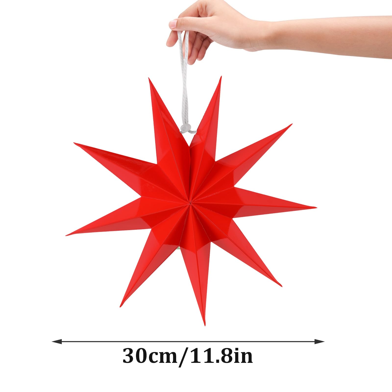 Sunbeauty 3 Pcs 9-Pointed Red Paper Star Lanterns 12 Inch Christmas Hanging Lamp Red Paper Decorations Shade Wedding Birthday Ch
