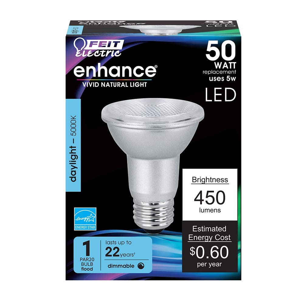 Feit Electric PAR20 LED Spotlight Bulbs, Dimmable, 5000K Daylight, 450 Lumens, 4 Pack, E26 Base, 22-Year Lifetime