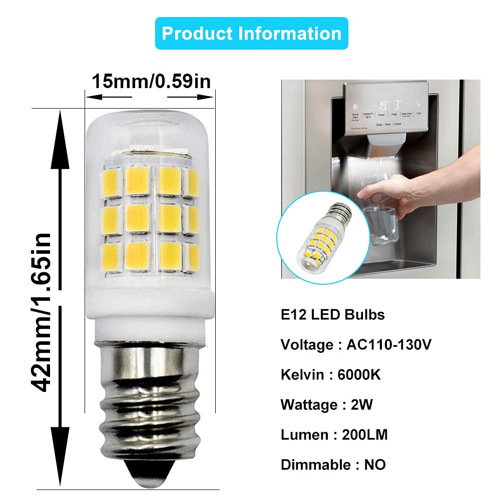 E12 Led Fridge Water Dispenser Light Bulb 2W(15W Replacement) 120V T5 Tubular Appliance Bulb For Chandeliers Home Lighting Refri