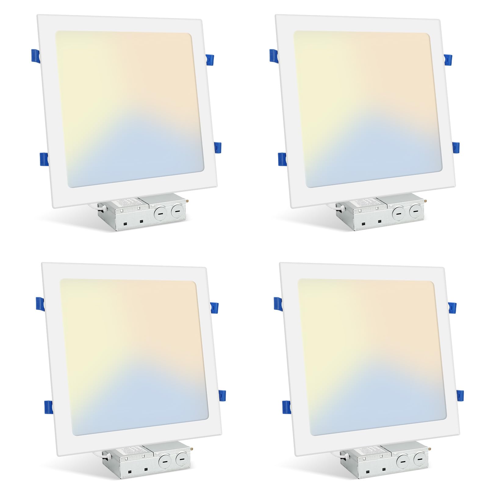 HONZIN 4 Pack 12 Inch Square Recessed Lighting, 5CCT Ultra-Thin LED Downlight, 2700K/3000K/3500K/4000K/5000K Selectable, Dimmabl