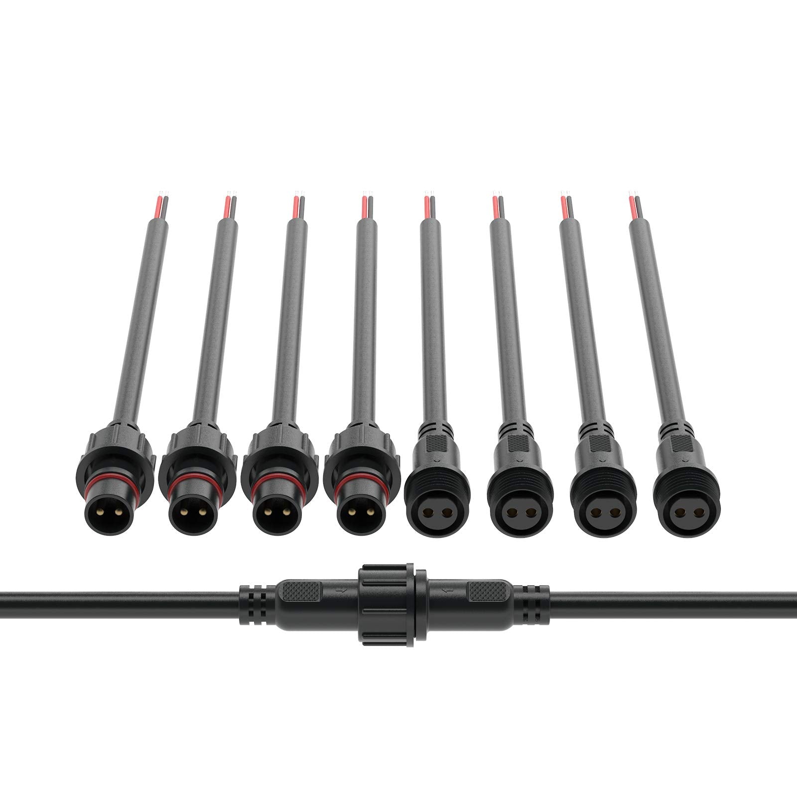 BTF-LIGHTING 2 Pin Electrical Connector IP65 Male Female 18AWG 20cm Extension Cable for Car Truck Boat LED Strip Lights Model WP2PINBB