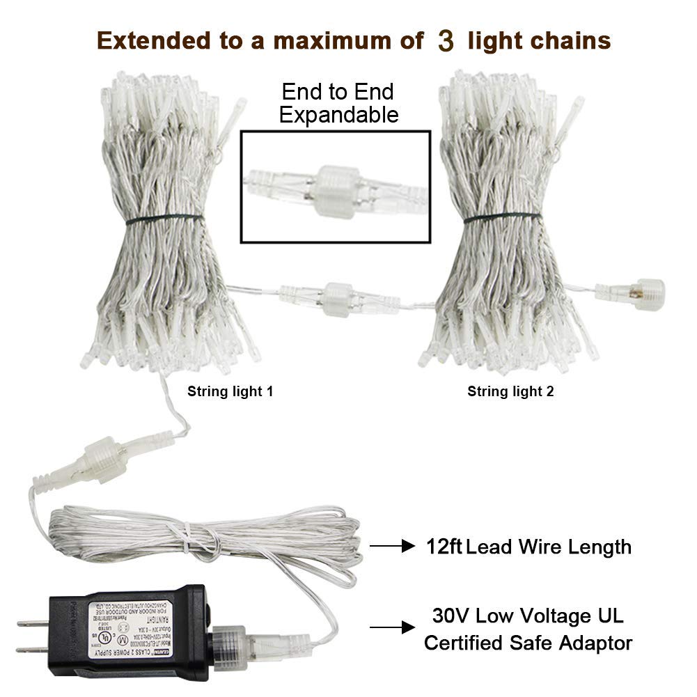 HEYFUNi Fairy Curtain Lights, 304 LED, 9.8ft x 9.8ft, Cool White, Model QX-U-O-C-304-W-C, 8 Modes,