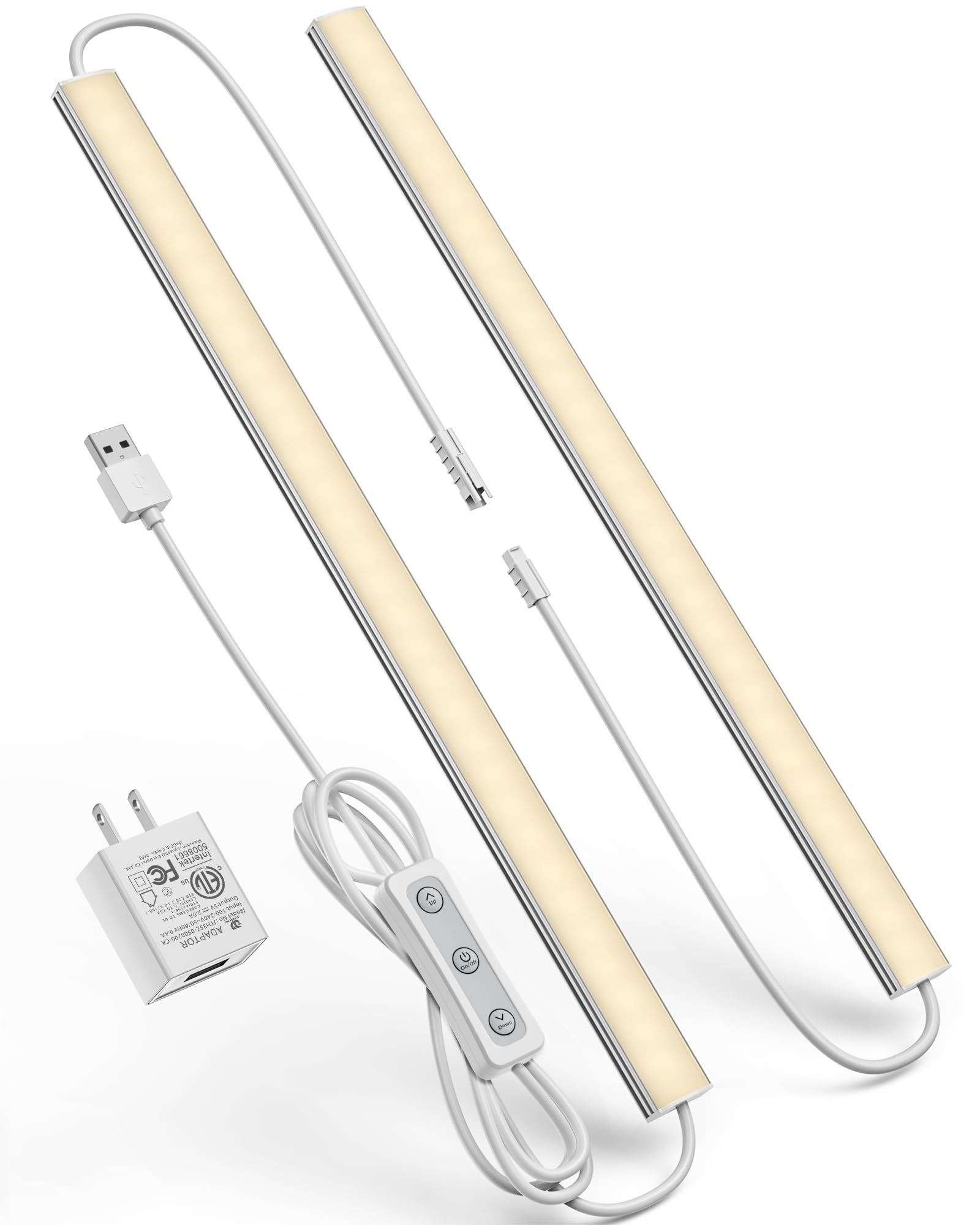 Vovamo Plug-in Under Cabinet Lighting, Dimmable Under Counter Lights for Kitchen, 2pcs 12 Inch, Warn White 3000K Linkable USB Le