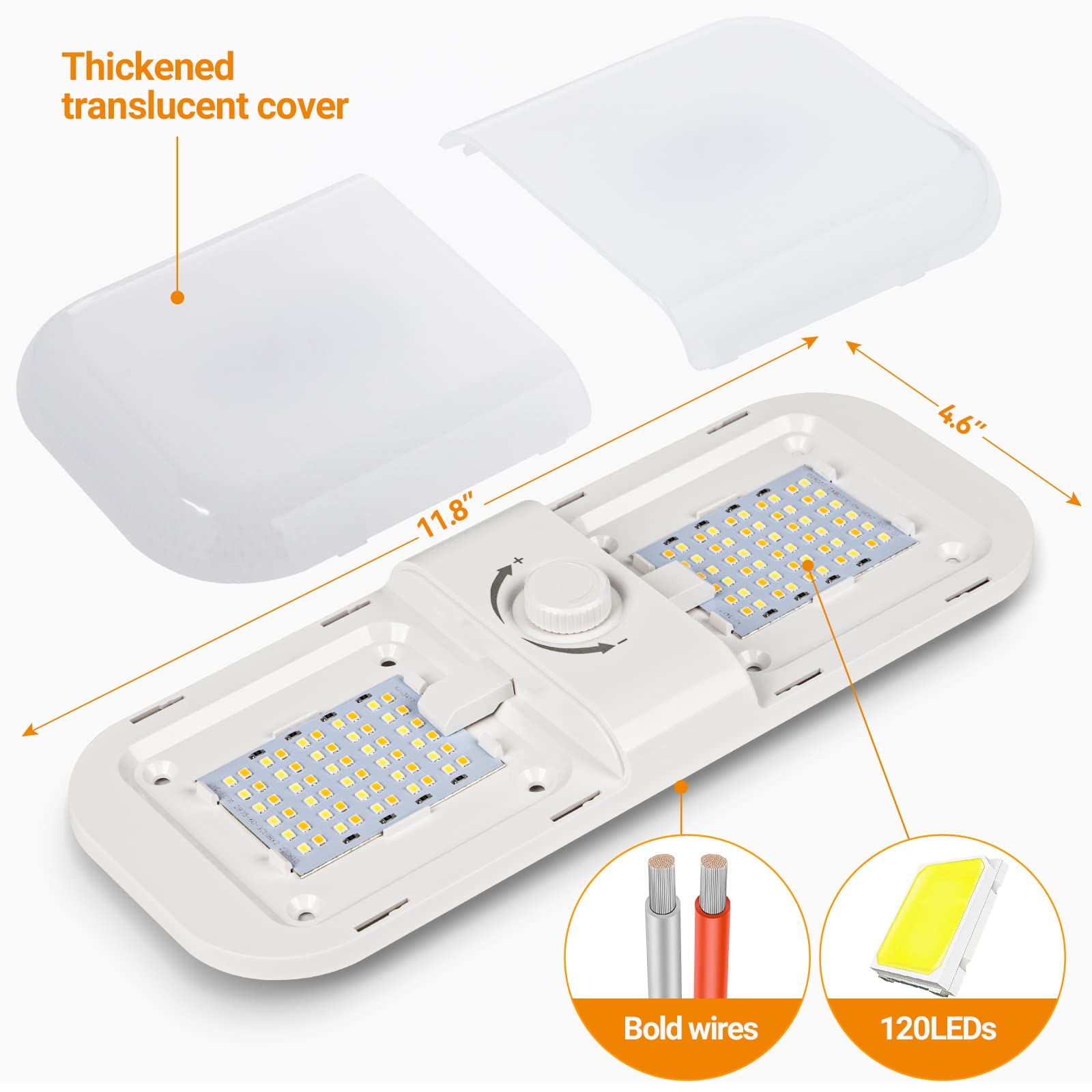 CT CAPETRONIX 1700LM RV Interior Lights, Dimmable 12V LED Ceiling Dome Light, 3 Color Options, 2-Pack for RV/Camper/Trailer/Boat