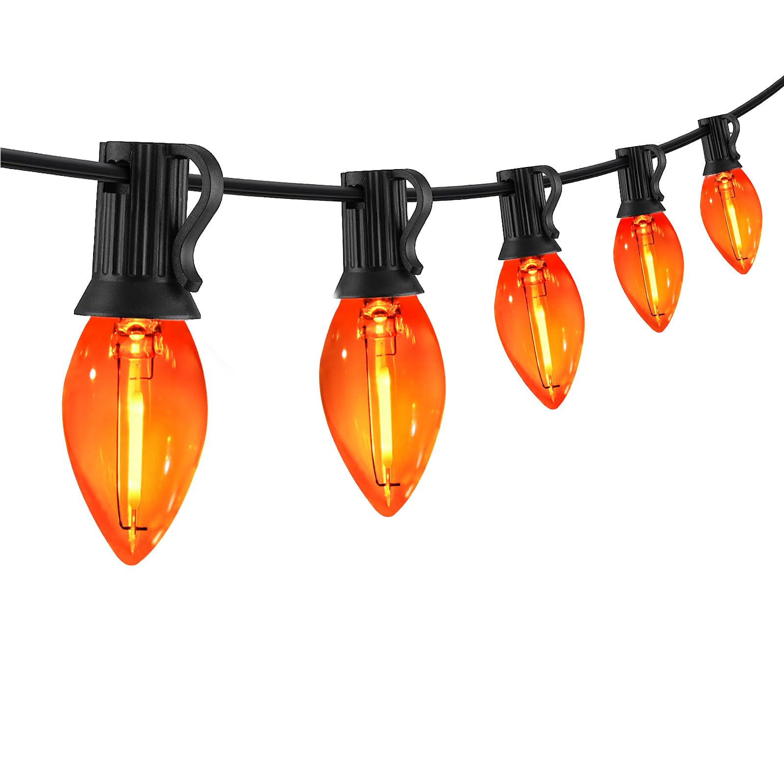 Chyparty C7 Orange Halloween Lights Outdoor  25Ft Led String Lights With 25 Bulbs  Waterproof Fall Thanksgiving Decor For Patio  Fence  Tree  Party