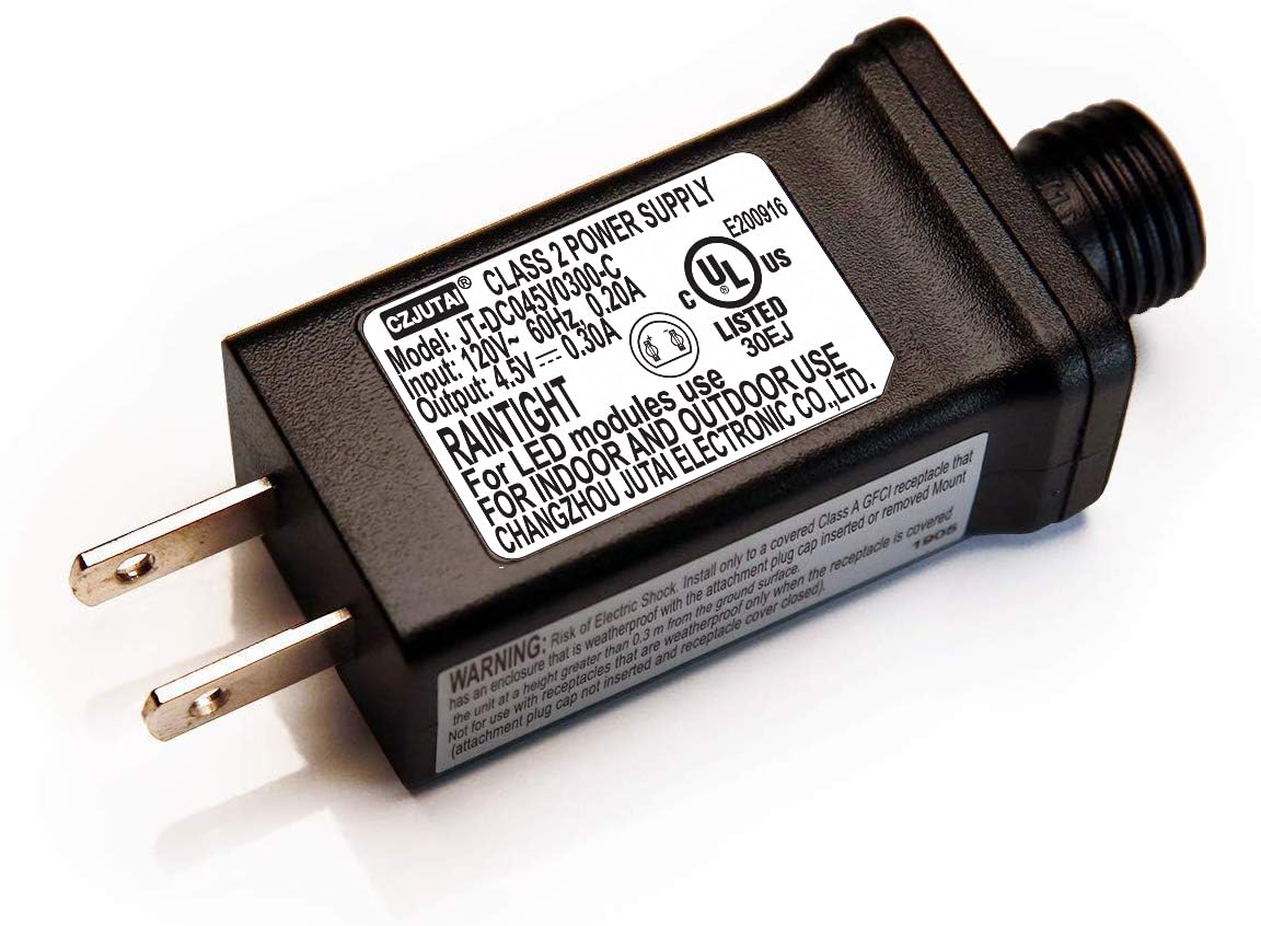 TYBEEU 4.5V LED Christmas Tree & Band Light Adapter - Class 2 Power Supply (JT-DC045V0300-C)  UL Listed for US Standards. Designed for 4.5V Output Devices. See Details for More Compatible Models.