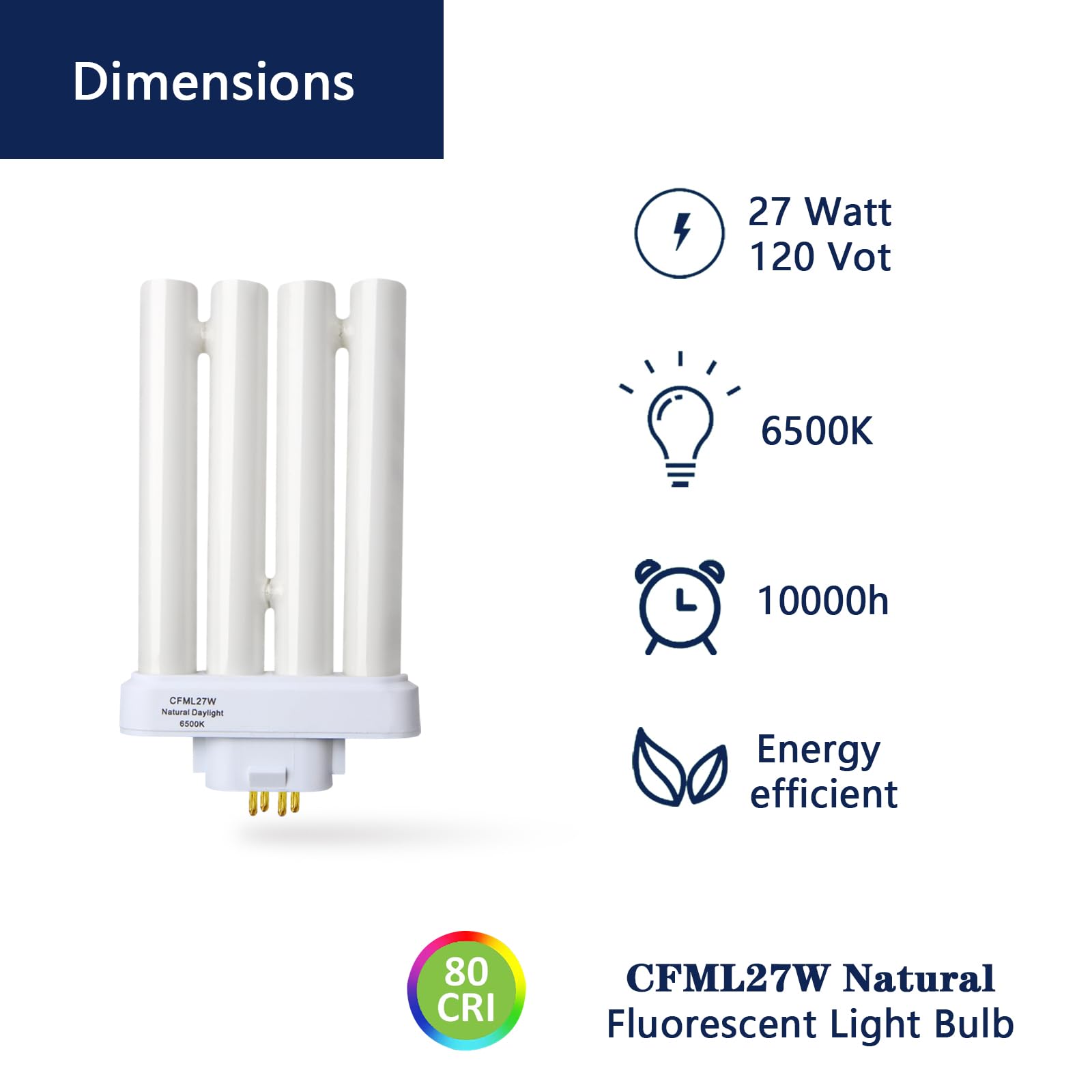Valoisa 2 Pack Cfml27W Natural Daylight Spectrum Fluorescent Light Bulb,Replacement For Verilux Cfml27Vlx,6500K