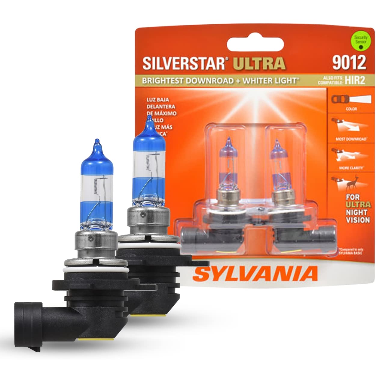 SYLVANIA 9012 SilverStar Ultra Halogen Headlight Bulb - High Beam, Low Beam, Fog Replacement - Brightest Downroad Light, 2 Bulbs
