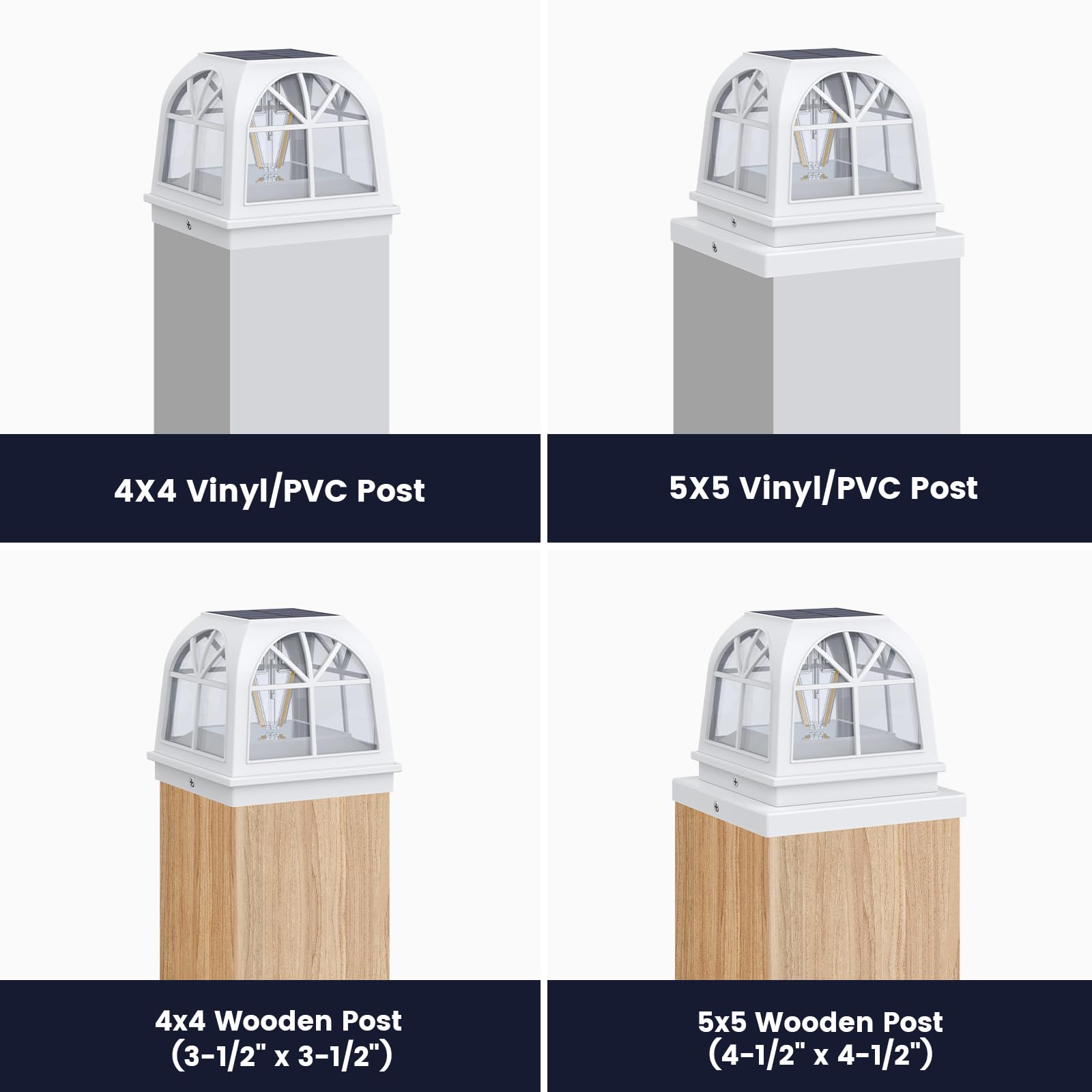 SIEDiNLAR Solar Post Lights - 6 Pack Warm White Edison LED Bulbs for 4x4 & 5x5 Posts, Durable White ABS, Outdoor Fence Decoration