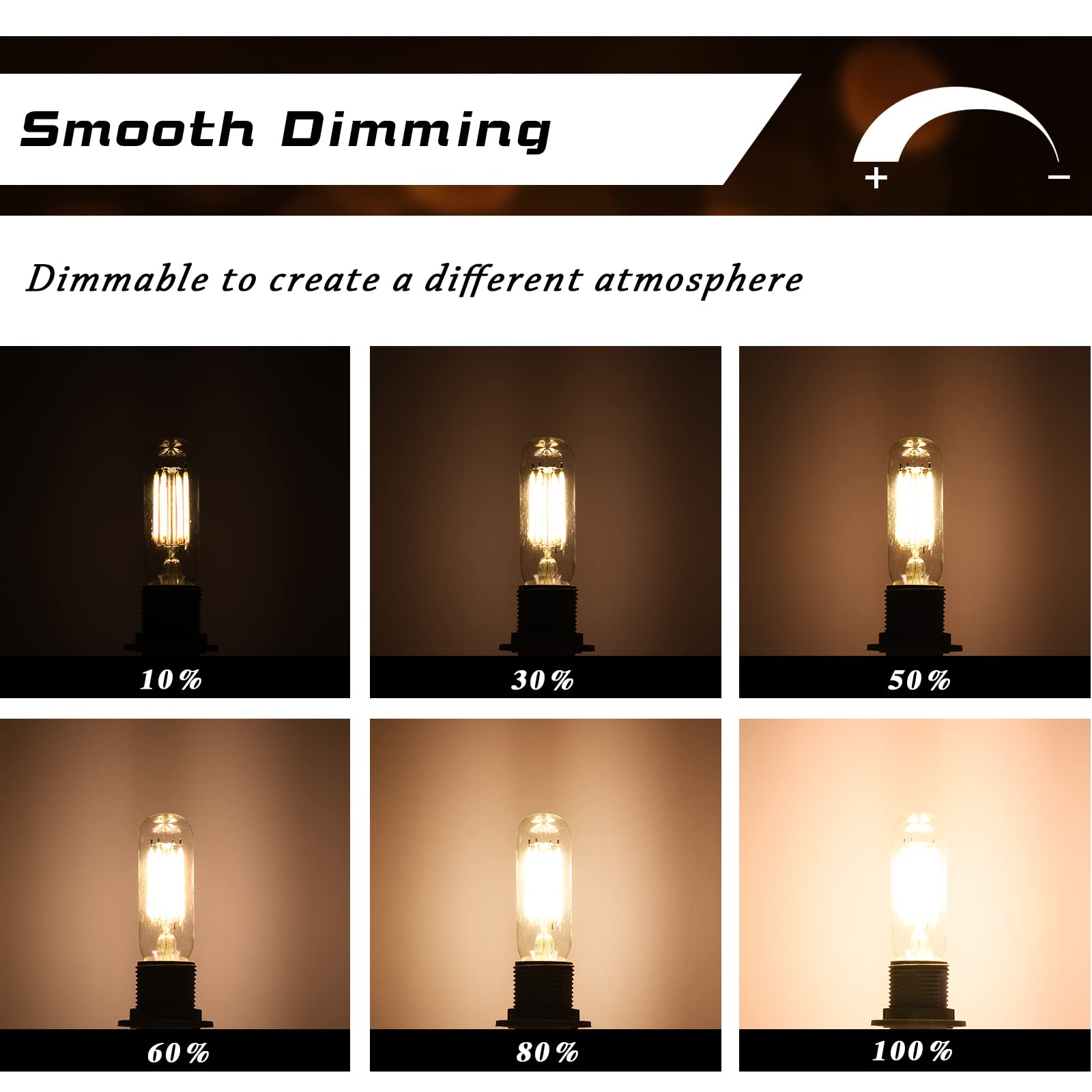 CREATE BRIGHT T6 Dimmable LED Bulbs, 6W, E12 Clear Glass, 4000K Natural Light, 12 Pack