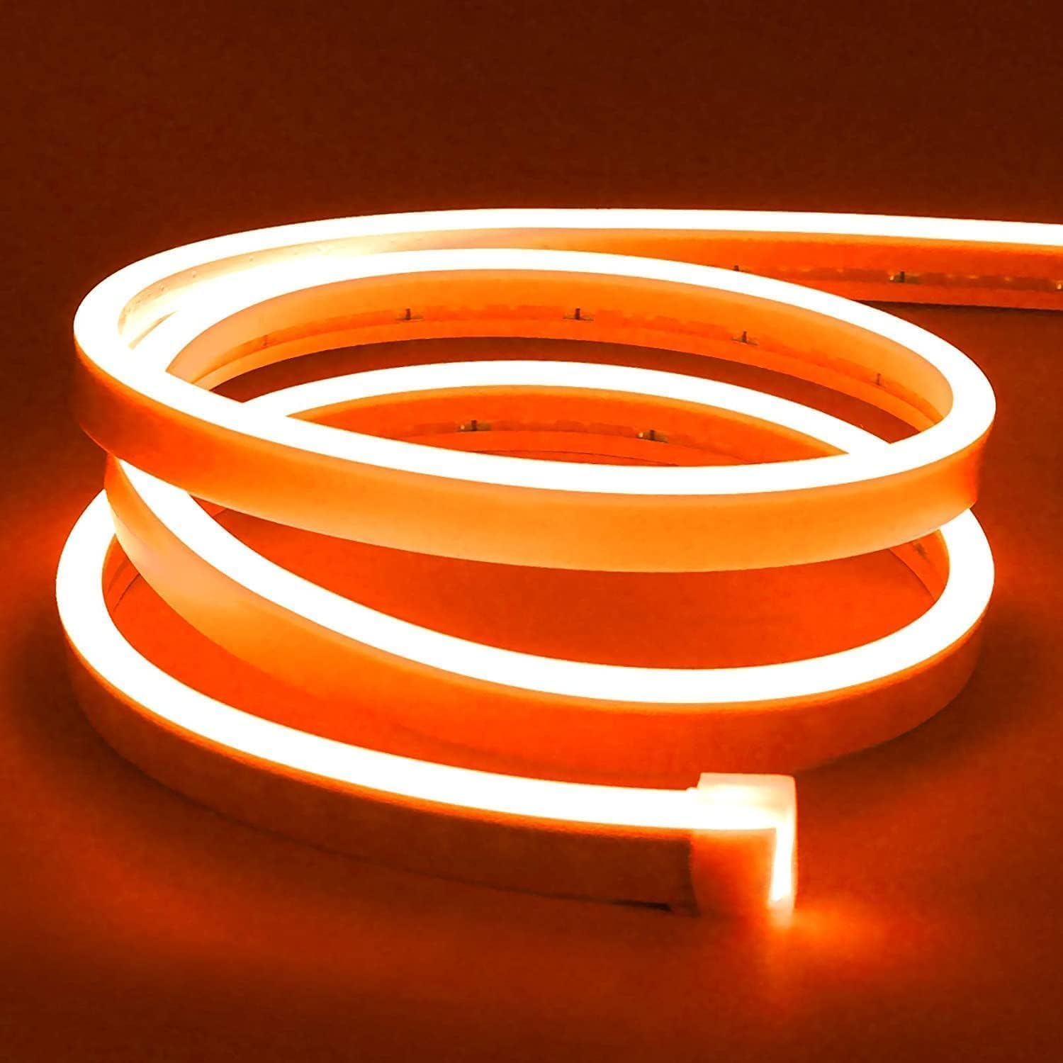 Lamomo LED Neon Lights  16.4ft Orange Halloween Decorations 0.39In/Cut Rope Light  12V Flexible Waterproof Silicone Neon Lighting for Indoor Outdoor Decor(Power Adapter not Included