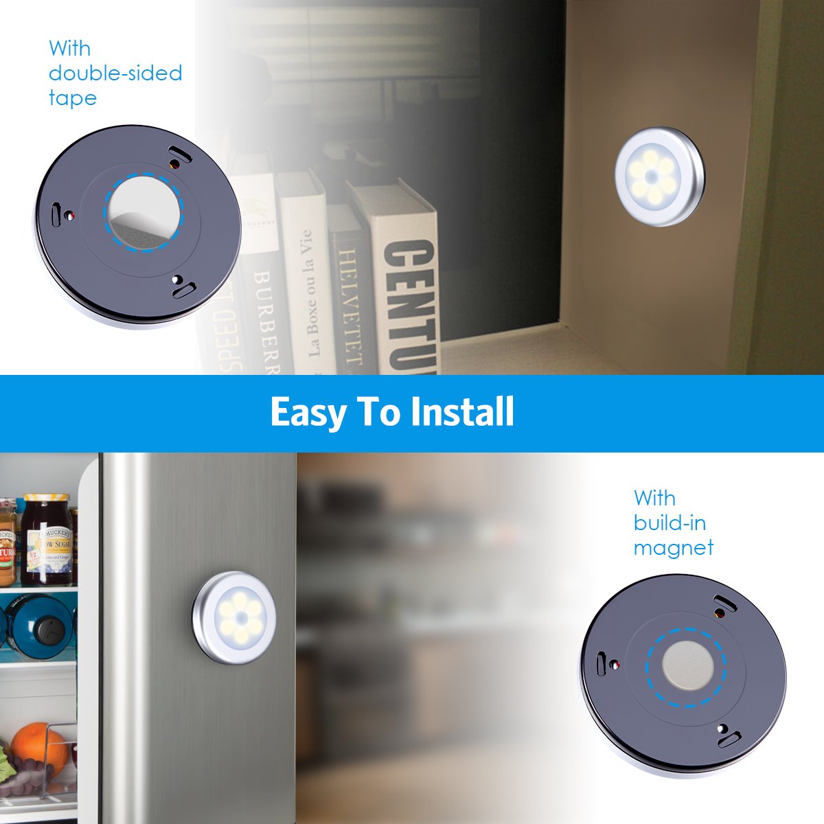 Amir Upgraded 3.15    Motion Sensor Light, Cordless Battery-Powered Led Night Light, Stick On Closet Lights Stair Lights, Puck L