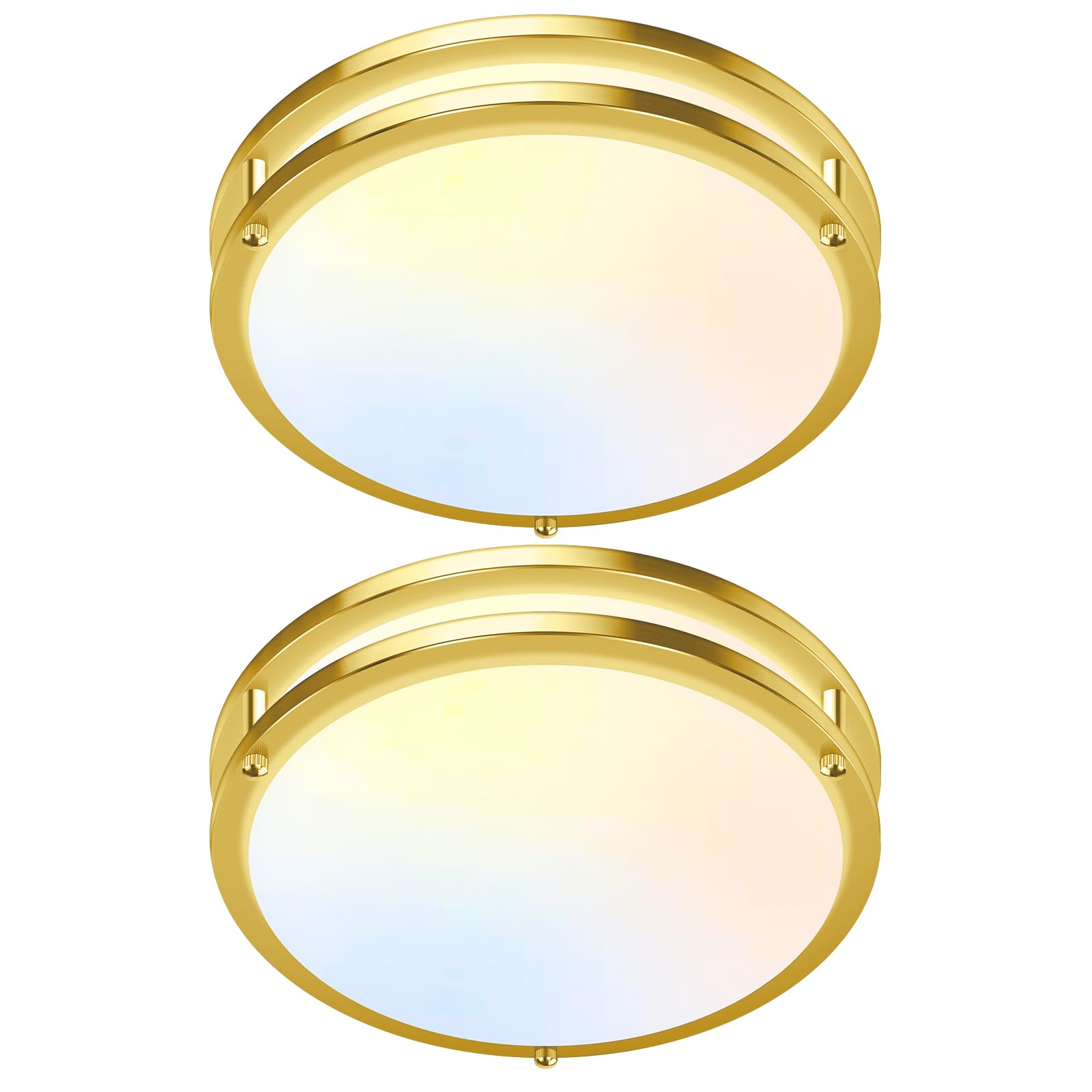 2-Pack Gold Flush Mount LED Ceiling Light Fixture, 12IN 2700K/3000K/3500K/4000K/5000K Adjustable Ceiling Lights, 3600lm Super Br