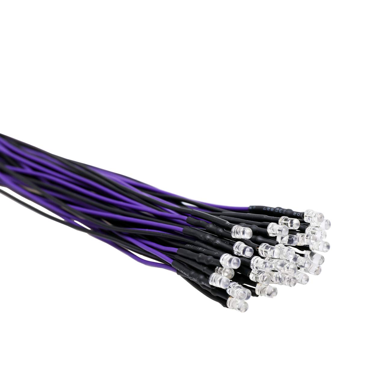 Edgelec 30Pcs 12 Volt 3Mm Uv Led Lights Emitting Diodes Pre Wired 7.9 Inch Dc 12V Ultravoilet Led Light Clear Lens Small Led Lam