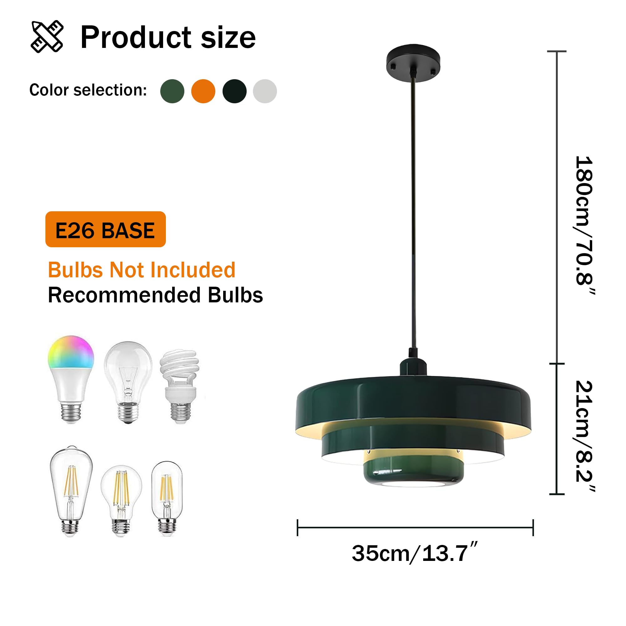 DoungRos Mid Century Pendant Light - 3-Layer Green Metal Shade - Vintage Flush Mount for Dining Table, Kitchen Island, Hallway - Model DR001