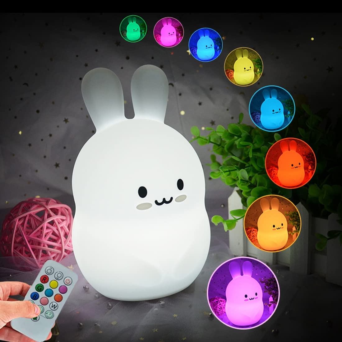 Glinrui Rabbit Night Lights For Kids, Babies Nursery Lamp, Kids Lamp, Child Bedroom Bedside Lamp, Changeable Brightness & Color Children'S Table Night-Lights, Holiday Gifts, Child Gift - Medium