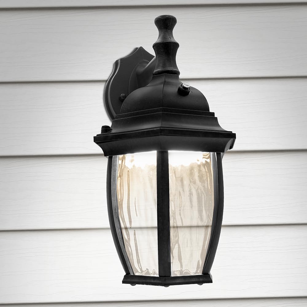 Maxxima Outdoor Wall Light Sconce, 580 Lumens, 3000K Warm White, Black, 7.3"W x 11"H x 6.6"D, Dusk to