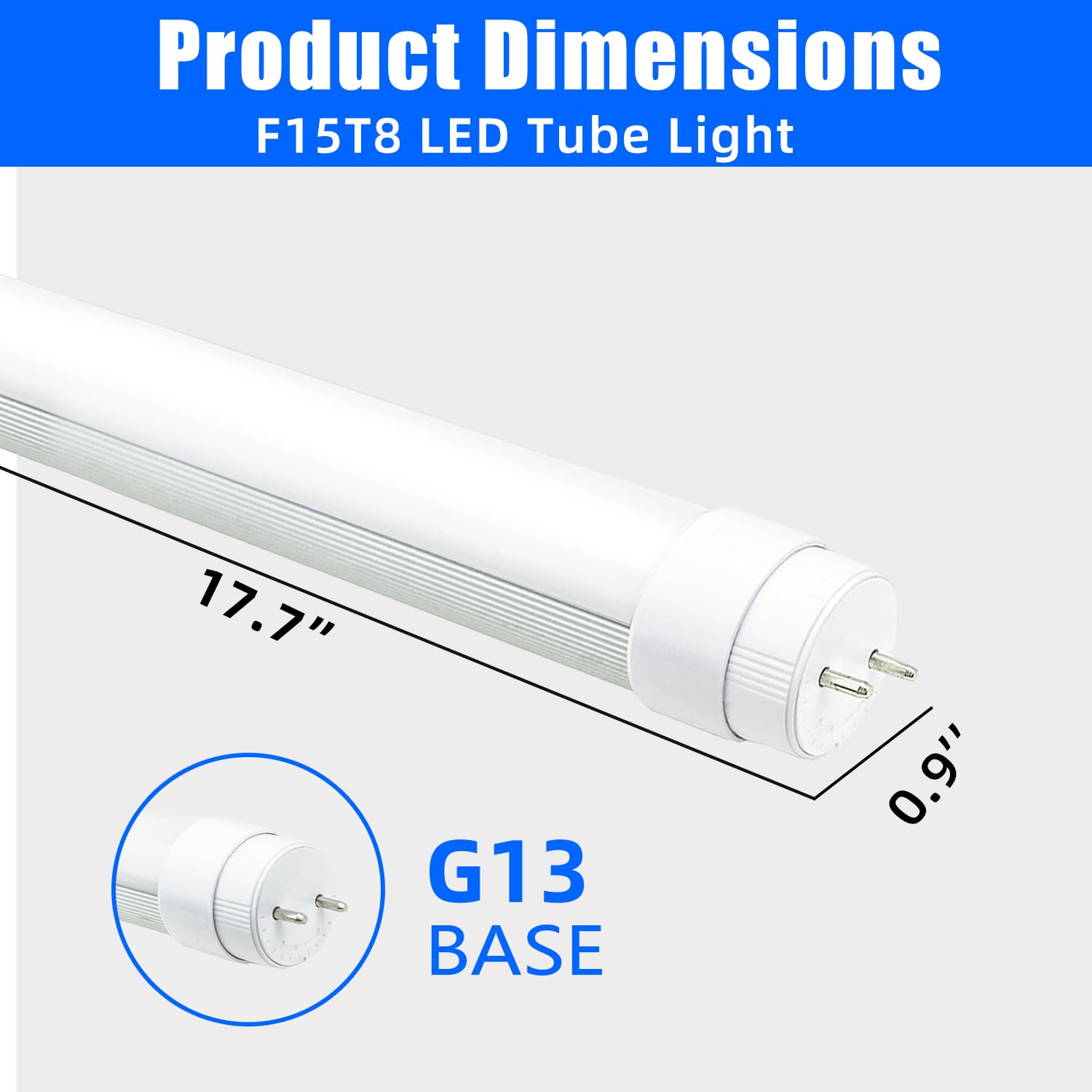 Wyzm F15T8 Led Replacement Bulb,7W,840Lm Output,5000K Daylight White,F15T8 Led Rotatable End Caps,Frosted Cover 18 Inch Led Tube