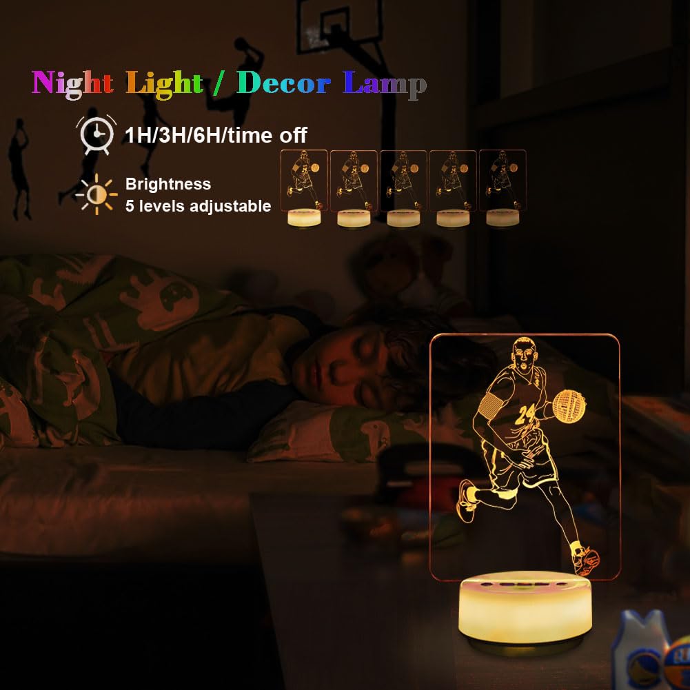 Hyodream Basketball Night Light, Led Lamp With 14 Colors, Dimmable, Rechargeable, Remote Control, Modern Design For Kids, Adults