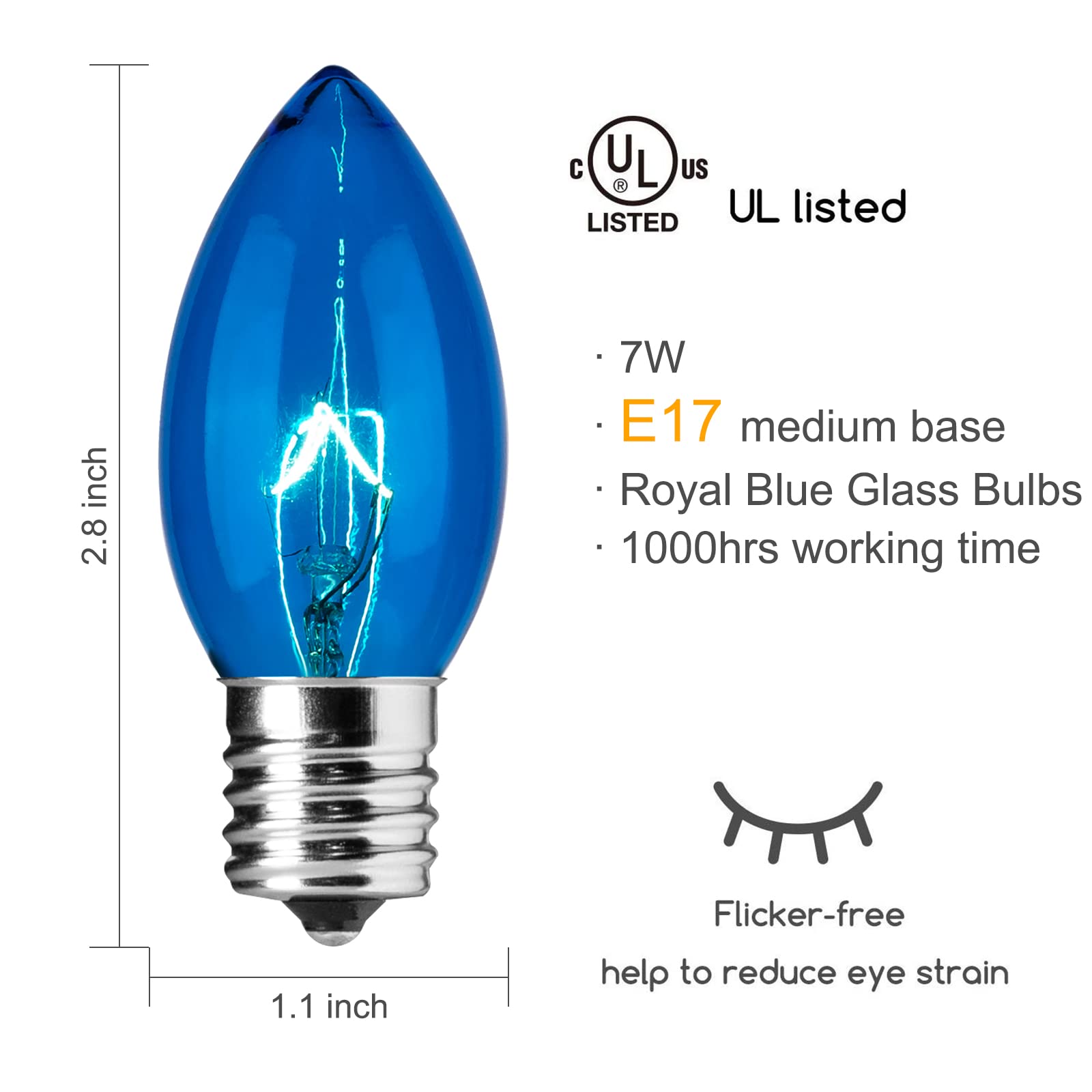 Brightown C9 Incandescent Bulb, C9 Christmas Replacement Light Bulb For Christmas String Light, E17 Intermediate Base, 7 Watt (B