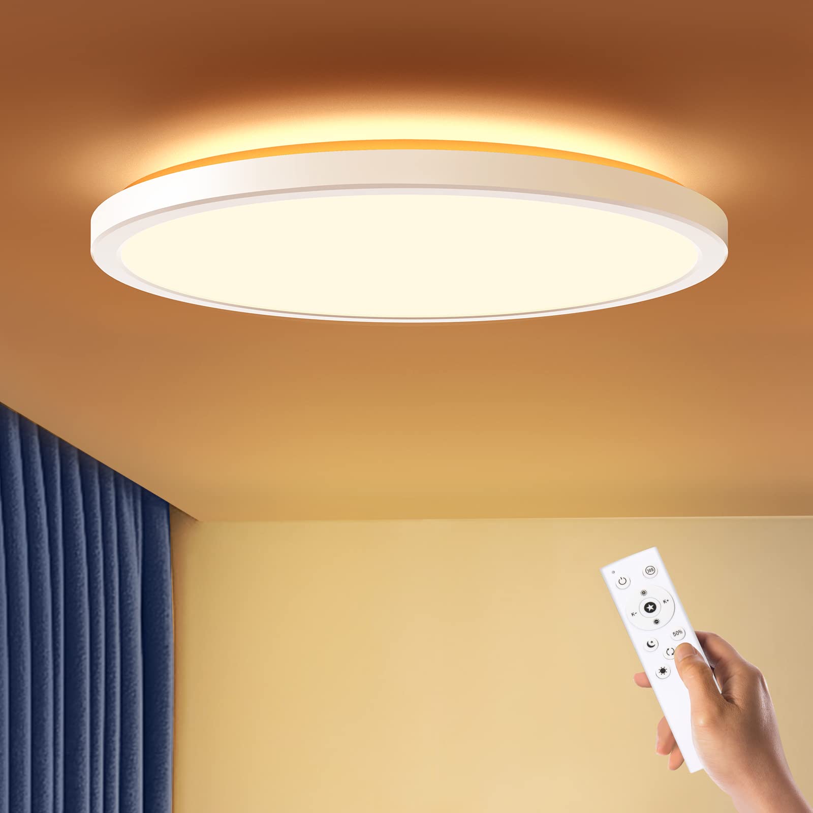 BLNAN Dimmable LED Flush Mount Ceiling Light Fixture with Remote Control, 15.4 Inch 36W 3000K-6500K Round Ceiling Lamp, Ultra Th