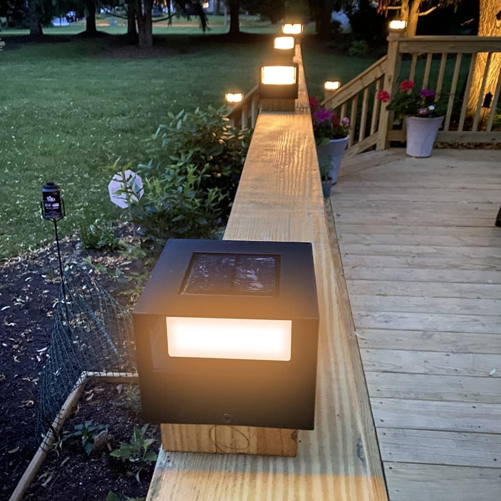 Viewsun Solar Post Cap Lights, 12 Pack for 4x4 Wooden Posts, Waterproof Black Plastic, Model ZH0009-12