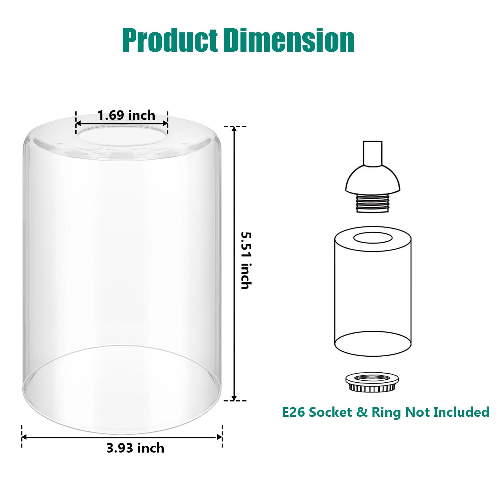 3-Pack Clear Glass Lampshade Replacement, High Transmittance Cylinder Glass Cover, 5.51In Height, 3.93In Diameter, 1.69In Fitter