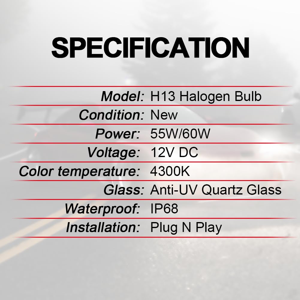 WinPower H13 9008 Halogen Headlight Bulb, Super Bright 55W/60W, 4300K Warm White, Pack of 2