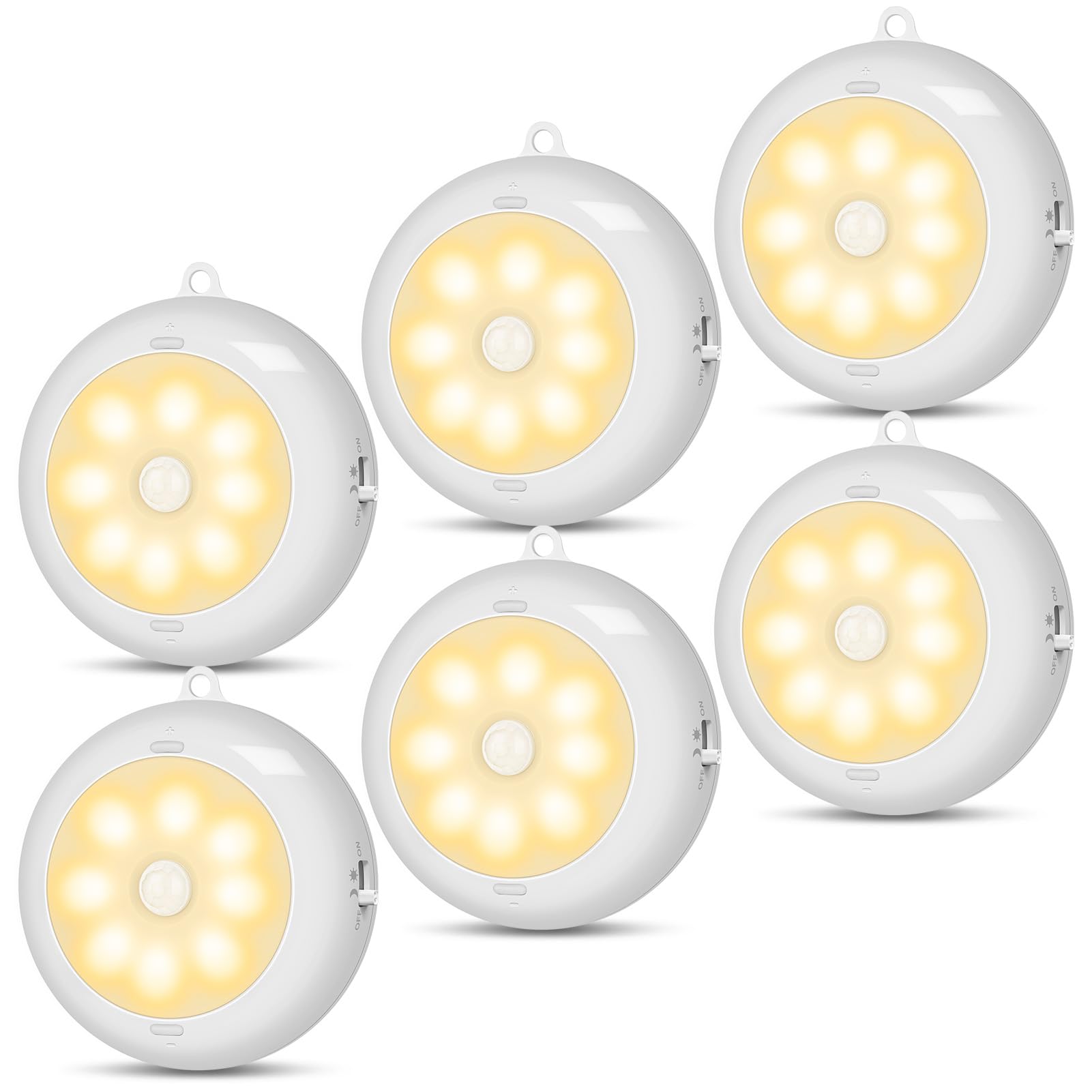 Reoshine Under Cabinet Lighting  Led Puck Lights Aa Battery Operated  Closet Lights Motion Sensored For Kitchen  Shelf  Dimmable & Magnetic  3000K Warm White (6 Pack)
