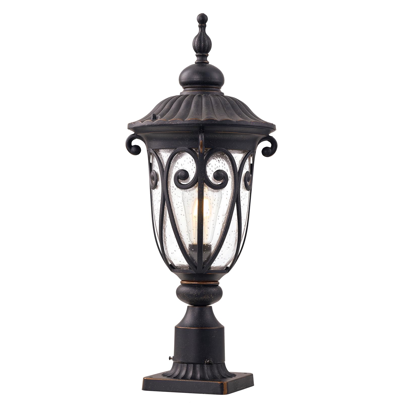 GOALPLUS Outdoor Post Light Fixture, 24in High, Antique Bronze Aluminum Lantern with Seeded Glass Shade, Model LM0519-M