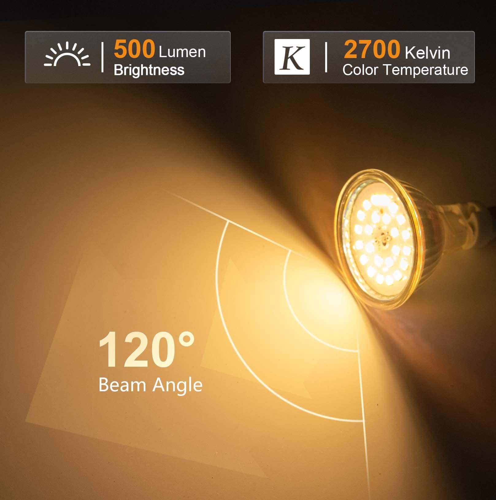 DiCUNO GU5.3 LED Bulb, 12V MR16 Spotlight, 500LM, 5W, Warm White 2700K, 6 Count, Glass