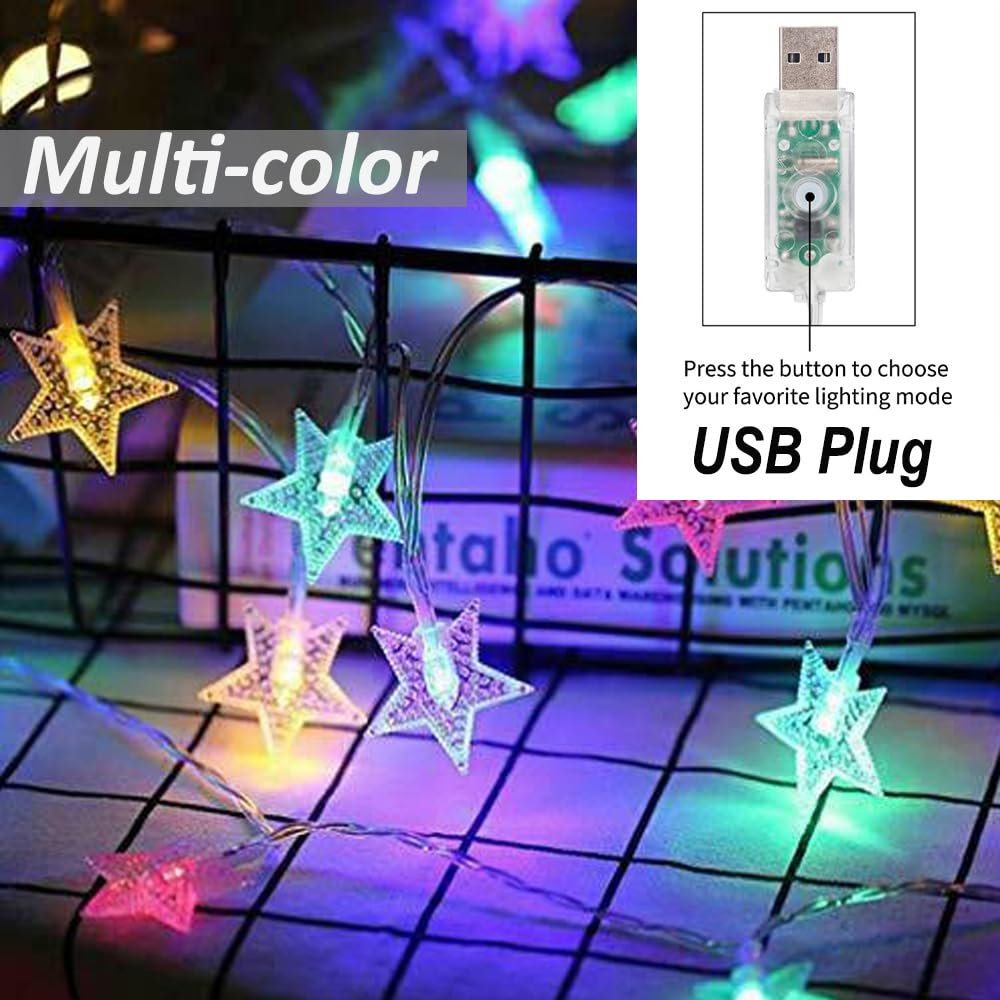 Solhice 40ft Color Changing Star String Lights - 120 LEDs, USB Powered, Remote Control, Indoor Fairy Lights for Bedroom and Dorm Decor