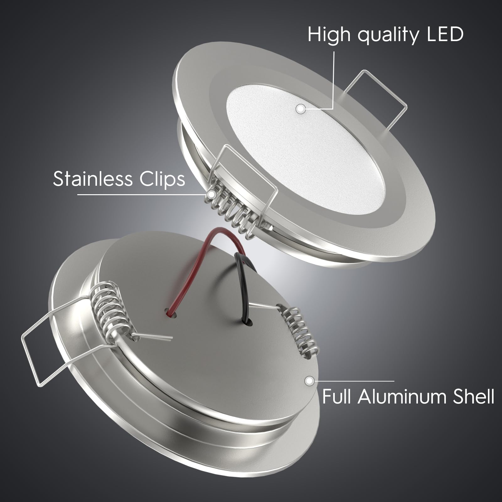 acegoo RV Boat Recessed Ceiling Light 4 Pack, Slim LED Panel, 12V, 3W, Warm White, Silver Finish, Small Size