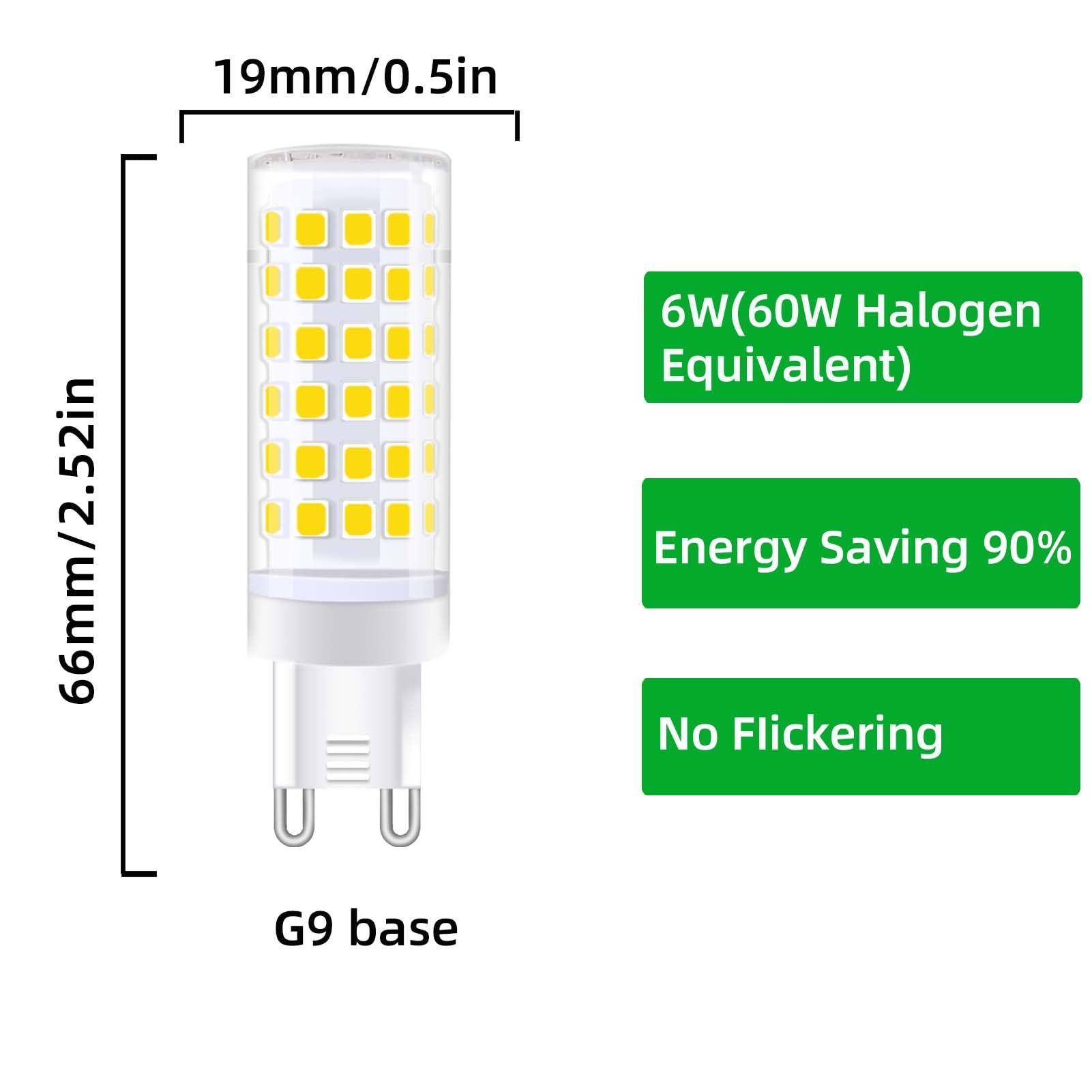 Opxeluyo G9 Led Light Bulbs Dimmable Equivalent 60W Halogen Bulb 700 Lumen Ac 120V 6W Daylight White 6000K Pack Of 6