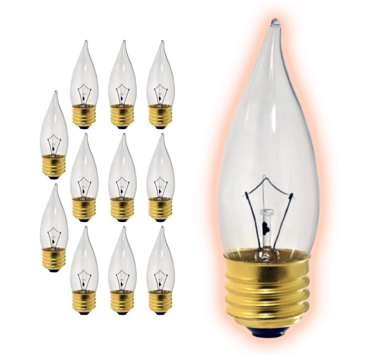 Goodbulb 25-Watt Incandescent Flame Tip Light Bulbs Ca10 Clear Finish Medium E26 Base 2700K Warm White Color Dimmable 25W 175 Lu