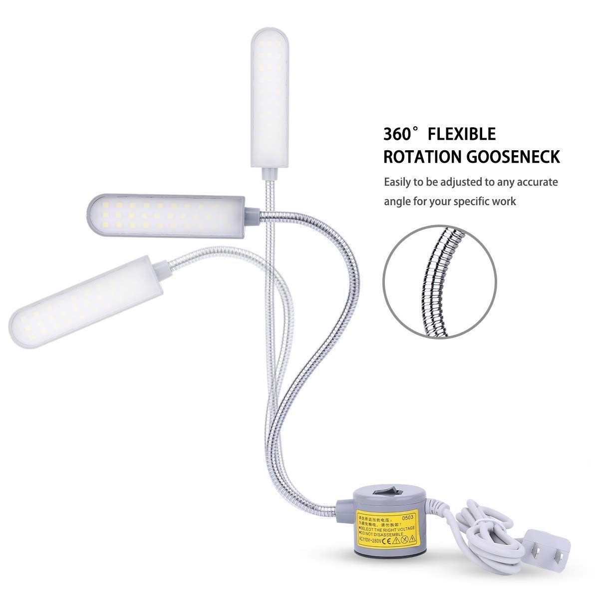 EVISWIY Sewing Machine Light LED, 30 LEDs, 6W, Flexible Gooseneck, Magnetic Base, 3 Pack, Silver, Model 4233